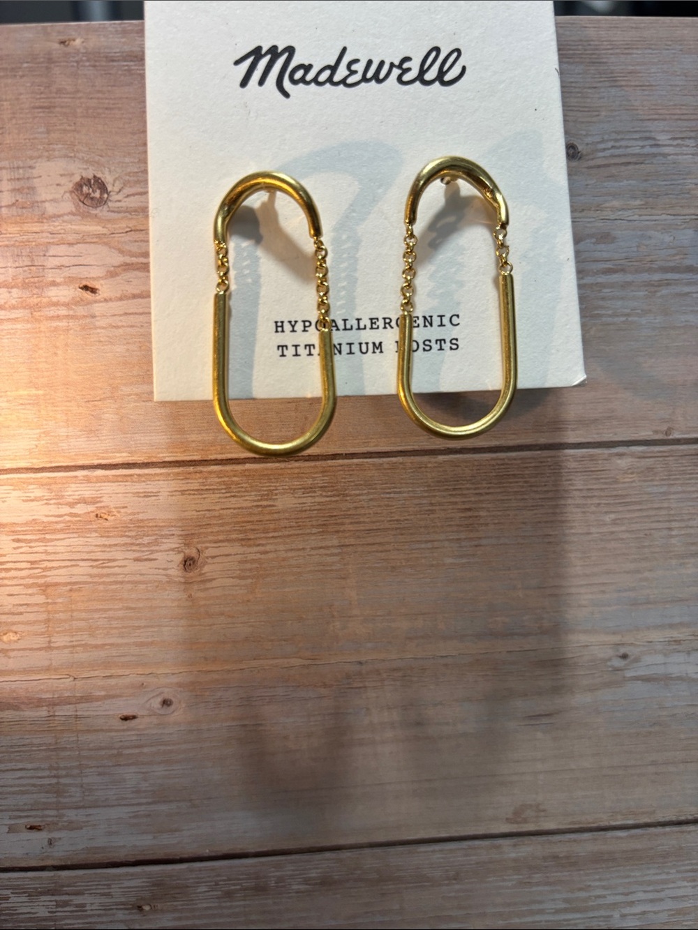 Madewell Gold Safety Pin Chain Drop Earrings